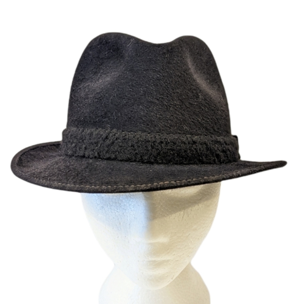 Vintage Fur Felt Fedora Black Hat sz 6 3/4